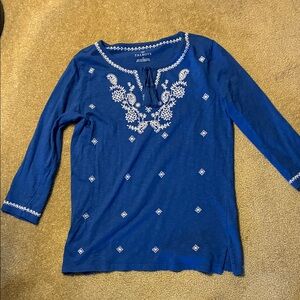 Talbots Royal Blue Embroidered Scoop-Neck Tunic